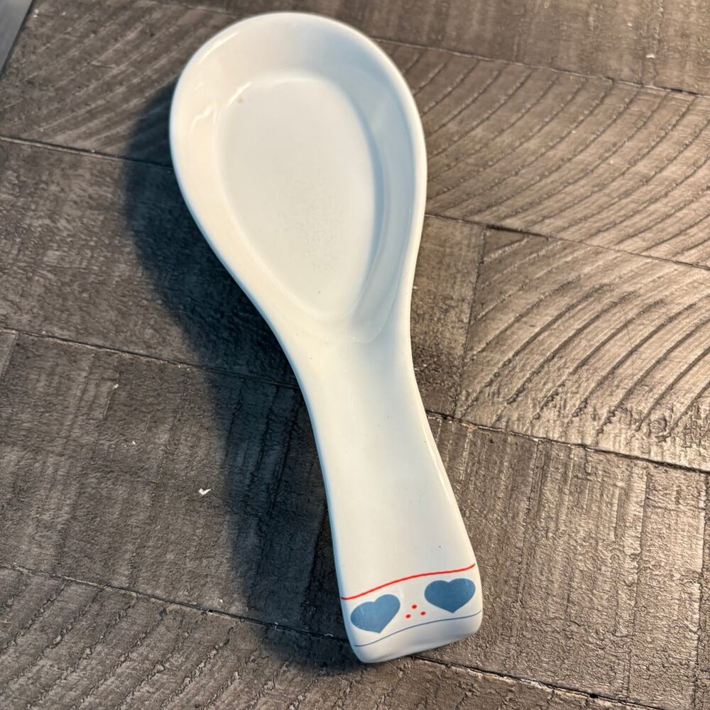 Vintage 90s Heart Pattern Ceramic Spoon Rest